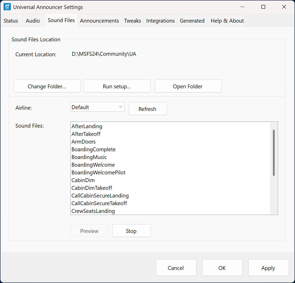 This example calls the sound root UA. Select a file to enable Preview.