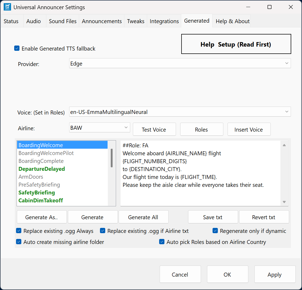 Example with replacement and automatic role selection enabled. These are optional settings.